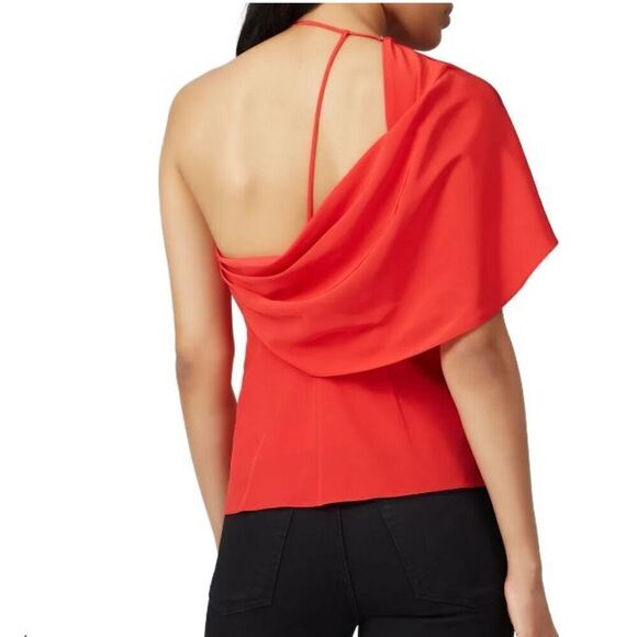Cushnie 100% Silk Cold Shoulder Cape Sleeve Top Red Strappy Women's Size 6 - Picture 2 of 9
